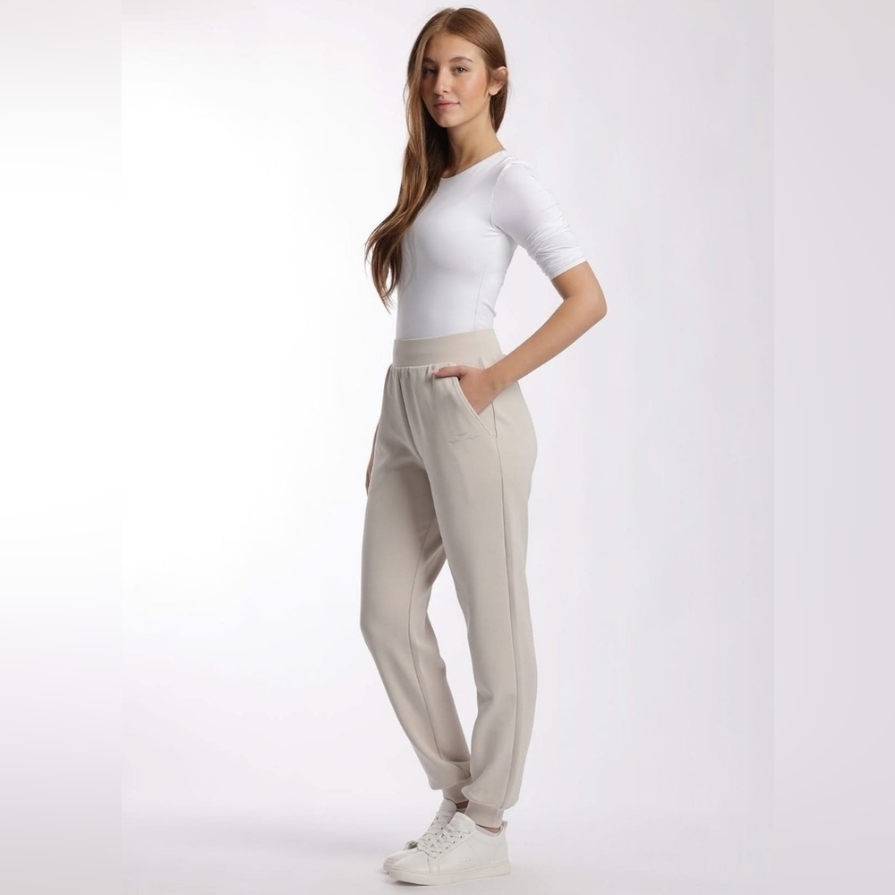 Lazypants premium luxe sueded double knit jogger pants in bone - Picture 2 of 9
